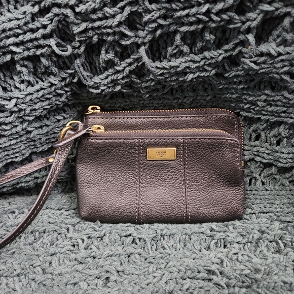 Fossil Black Leather Double Zip Wristlet - Picture 1 of 11